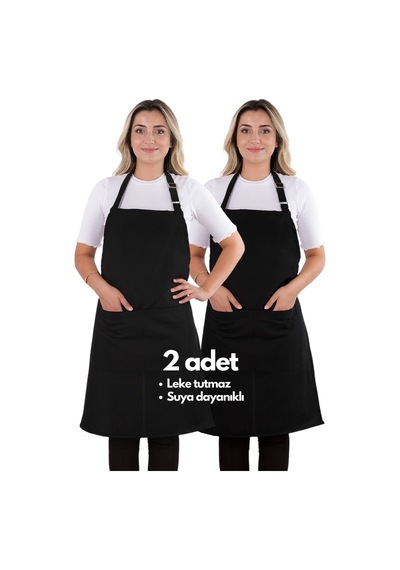 2 Adet Simple Ayarlanabilir Askılı Mutfak Önlüğü Siyah