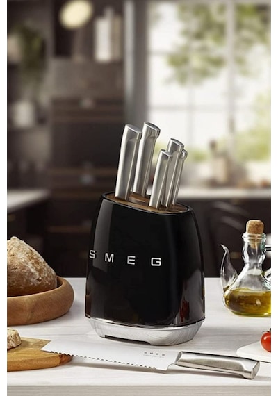 Smeg 50's Style Kbsf02 Siyah Standlı Bıçak Seti Siyah