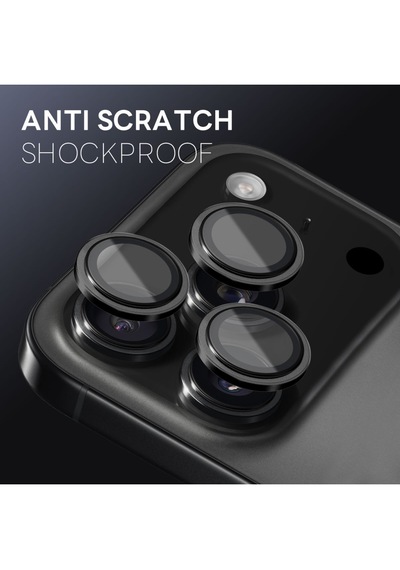 Apple Uyumlu iPhone 17 Pro Ve 17 Pro Max Metal Çerçeveli Temperli Kamera Lens Koruyucu Siyah