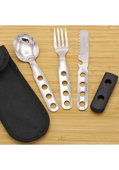 Laken Lk1410fn Çelik Çatal Kaşık Bıçak 3'lü Set Ve Neopren Kılıflı, Gri Diğer