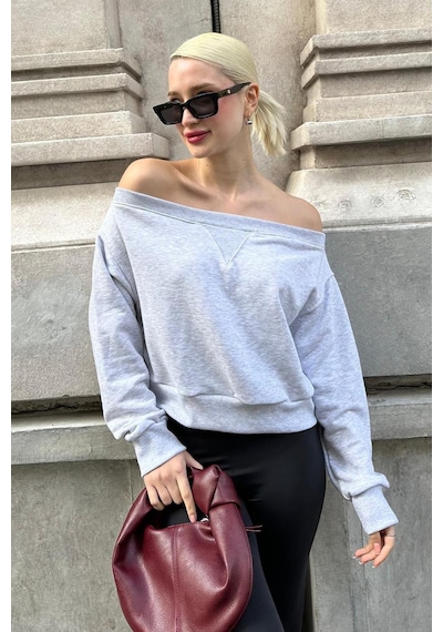 Madmext Karmelanj Kayık Yaka Kadın Sweatshirt Mg2239 Karmelanj Kar Melanj