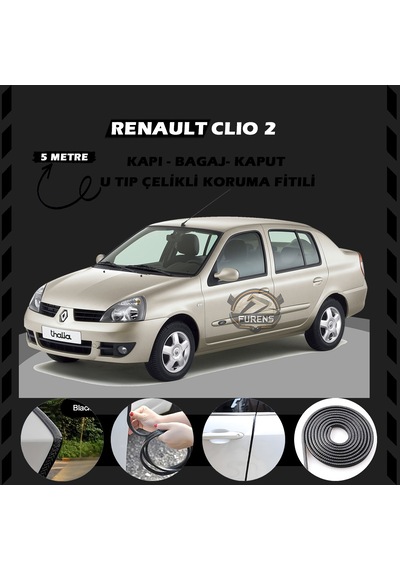 Renault Clio 2 Oto Araç Kapı Koruma Fitili 5 Metre Parlak Siyah Renk