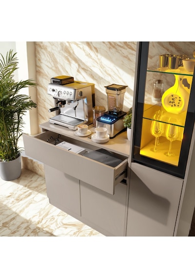 Auren Mıdı Sağ Vitrinli Led Li Modüler Kahve Köşesi Kum Beji Mdf Kahve Dolabı, Modern Kahve Istasyonu, Geniş Depolama Alanlı Tasarım Auren Mıdı Sağ Vitrinli Led Li Modüler Kahve Köşesi Kum Beji Mdf Kahve Dolabı, Modern Kahve Istasyonu, Geniş Depolama Alanlı Tasarım