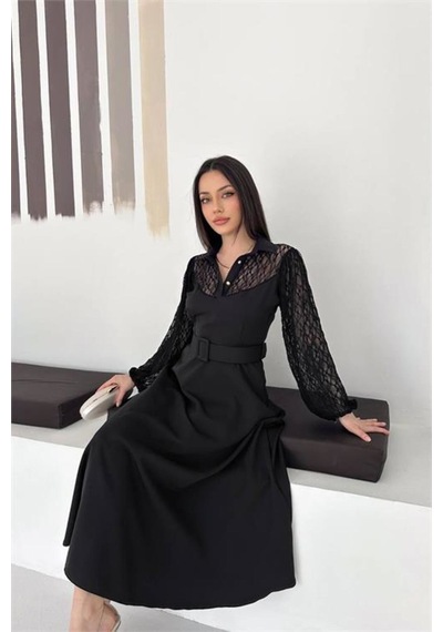 Neşeli Butik Kadın Siyah Gömlek Yaka Transparan Üst Detaylı Kemerli Midi Boy Elbise Nbk4581 Neşeli Butik Kadın Siyah Gömlek Yaka Transparan Üst Detaylı Kemerli Midi Boy Elbise Nbk4581