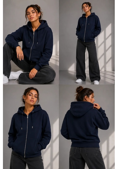 Bb Butik Basic Kadın Oversize Fermuarlı Kapüşonlu Sweatshirt Üç İplik Sweatshirt Hırka My3535 Lacivert Bb Butik Basic Kadın Oversize Fermuarlı Kapüşonlu Sweatshirt Üç İplik Sweatshirt Hırka My3535 Lacivert