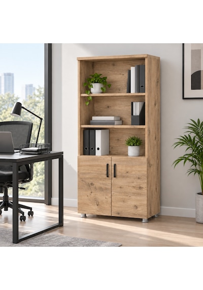 Ahşap 2 Kapaklı Büyük Dolap 80x38x190 Cm Enter Yarım Kapaklı Kahverengi