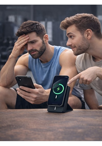 10000mah 20w Wireless Magsafe Kablosuz Powerbank Lüx Deri Standlı Taşınabilir Hızlı Şarj siyah