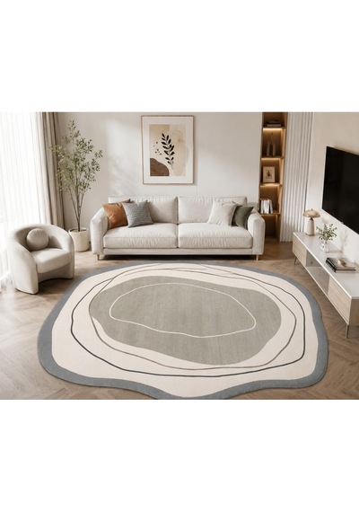 Oval-dijital Baskı Pamuk Dokuma Kaymaz Taban Salon Halısı Antre, Koridor Ve Oda İçin, Gri, 120 X 180 Genel