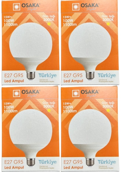 Osaka 15w 100w 3000k Günışığı E27 Duylu G95 Led Glop Ampul 4 Adet
