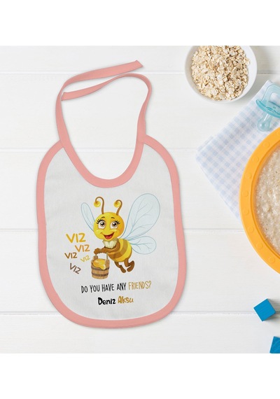 BK Kids Kişiye Özel Pembe Bebek Mama Önlüğü - Model 66 Pembe