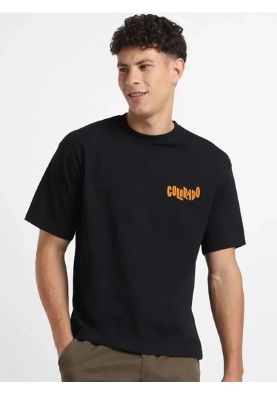 Erkek Tişört Baskılı Oversize Kısa Kol T-shirt - Siyah
