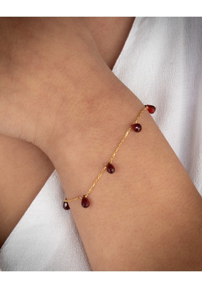 Doğan Diamond 925 Ayar Gümüş Altın Kaplama 3 Ct Garnet Minimal Taş Bileklik- Collezione Di Granati Boemi