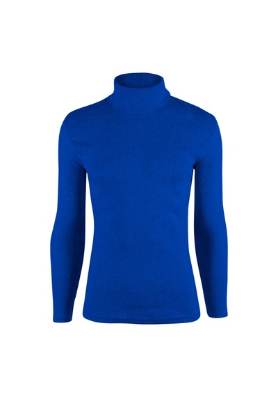 Erkek Sax Mavi Balıkçı Yaka Boğazlı Slim Fit Kazak Sax Mavi