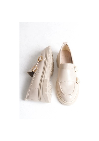 Sermoda Loafer Kadın Ayakkabı - Makosen Tokalı Casual Günlük Kadın Ayakkabı Ten Rugan