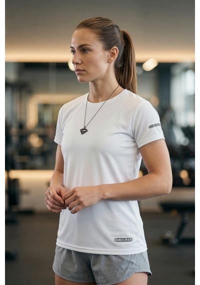 Fits Mikro Polyester Slim Fit Performans Antrenman Sporcu Kadın Tshirt BEYAZ