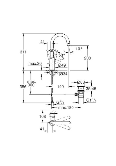 Grohe Bauedge Tek Kumandalı Lavabo Bataryası 1/2"L-Boyut 23760001