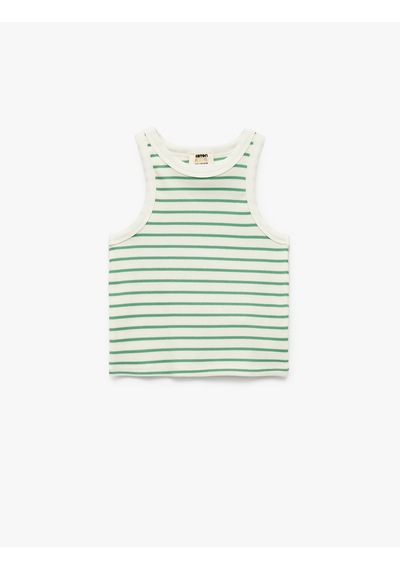 Koton Pamuklu Bisiklet Yaka Kaşkorse Çizgili Crop Atlet Yeşil Çizgili 5skg30026ak Yeşil Çizgili