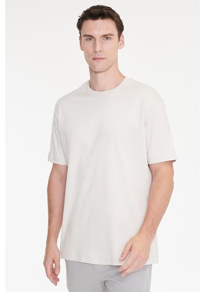 Ac&co Erkek Tas %100 Pamuk Modern Fit Normal Kesim Bisiklet Yaka Tişört Taş Rengi
