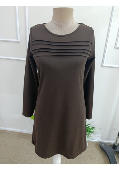 Bhrwear Kadın Uzun Kollu Bisiklet Yakalı Çima Dikişli Pile Detaylı Kısa Janjan Krep Elbise Renkli