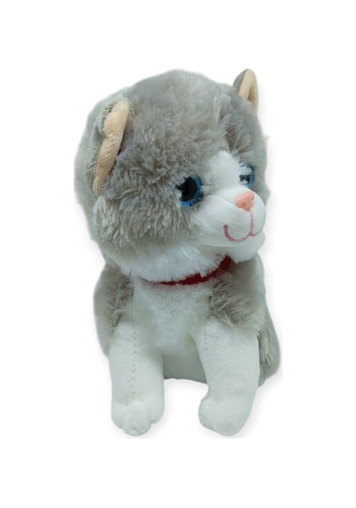 Sesli Peluş Kedi 25 Cm - Gri Gri