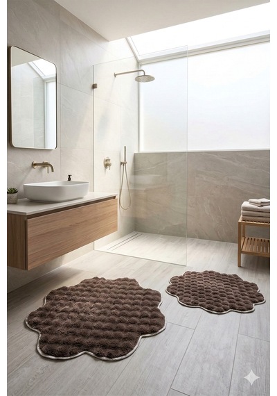 Bubble Papatya Banyo Paspası 2'li Set Pofuduk Yumuşak Peluş Kaymaz Taban Dekoratif Banyo Halısı Antrasit