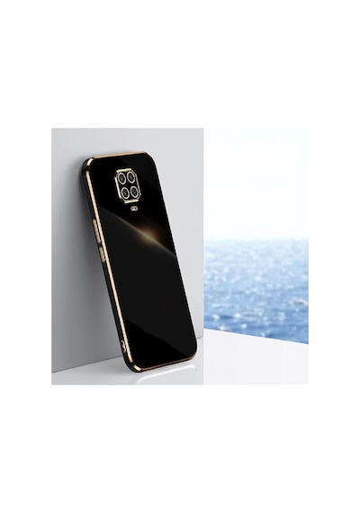 Fibaks Redmi Note 9 Pro/9s Uyumlu Kılıf Parlak Kenarlı Altın Işlemeli Kamera Korumalı Kapak Siyah