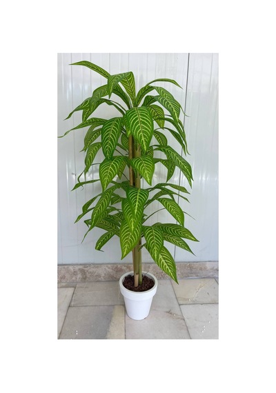 120 Cm Yapay Bambu Beyaz Plastik Saksı Dekoratif Ağaç