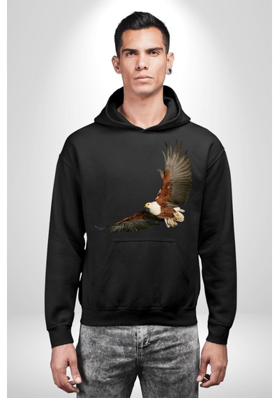 Kartal Özgürlük Kadın Erkek Siyah Kapüşonlu Sweatshirt Hoodie Siyah