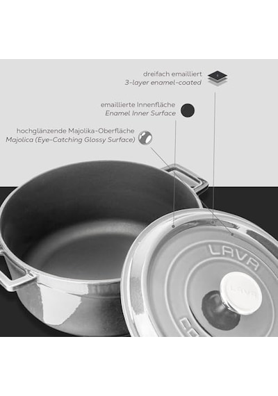 Metal Premium Serisi - Döküm Yuvarlak Tencere, 28 Cm, Majolik Gri 12v