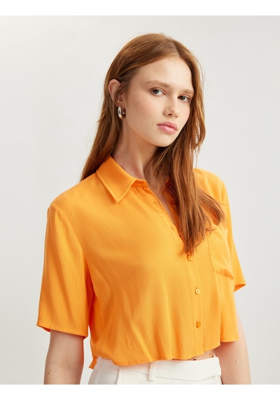Koton Cep Detaylı Kısa Kollu Viskon Crop Oversize Gömlek Turuncu 5sak60244pw Turuncu