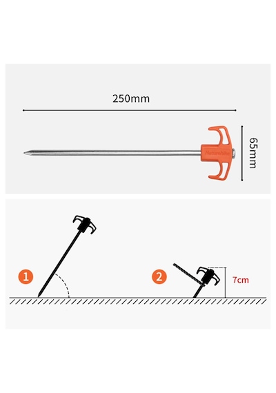 Naturehike Çadır Kazığı 25 cm ( Galvanizli Demir ) (2 Pcs) Siyah