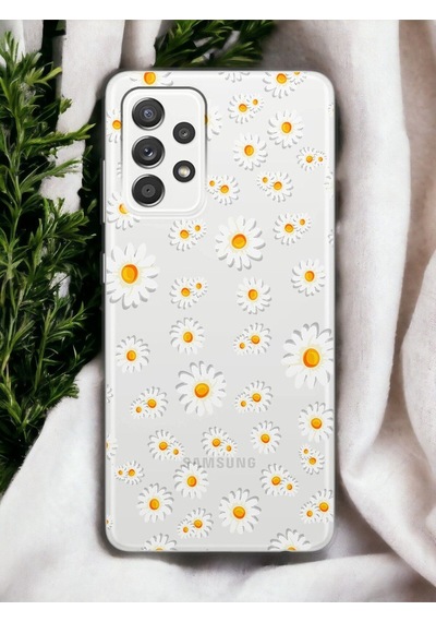Samsung Uyumlu A23 Full Papatya Tasarımlı Şeffaf Telefon Kılıfı Çok Renkli