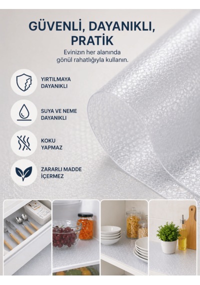 Beylini %100 Eva Şeffaf Raf Örtüsü 2 Mt X 30 Cm Kesilebilir Buzdolabı Çekmece Raf İçi Tezgah Üstü Kaplama Su Geçirmez