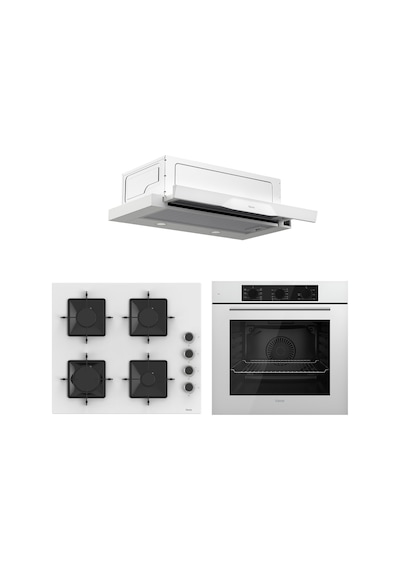 Ferre  QBL62CB-SS206-D037 60 Cm Beyaz Cam Turbolu Aspiratörlü Ankastre Set