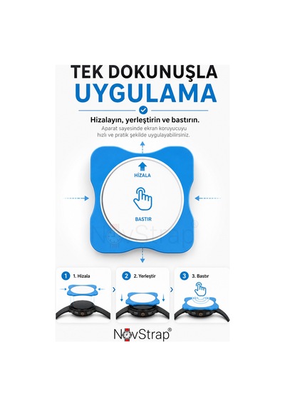 Novstrap Samsung Galaxy Watch 9 40mm İle Uyumlu 9h Temperli Cam Ekran Koruyucu Uygulama Aparatlı