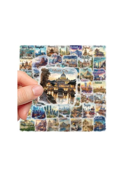 50'li Travel Postcard Stickers, Sticker Seti Laptop Notebook Tablet Sticker Seti
