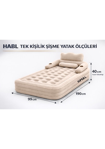 Tek Kişilik Kendi Kendine Şişen Otomatik Şişme Yatak Çıkarılabilir Başlıklı Kamp Ve Misafir Yatağı Bej