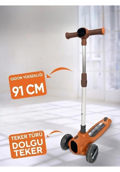 Işıklı Ve Müzikli Çocuk Scooterı4 Kademeli Ayarlanabilir Gidon Yüksekllikli Özel Tasarımlı Scooter Turuncu