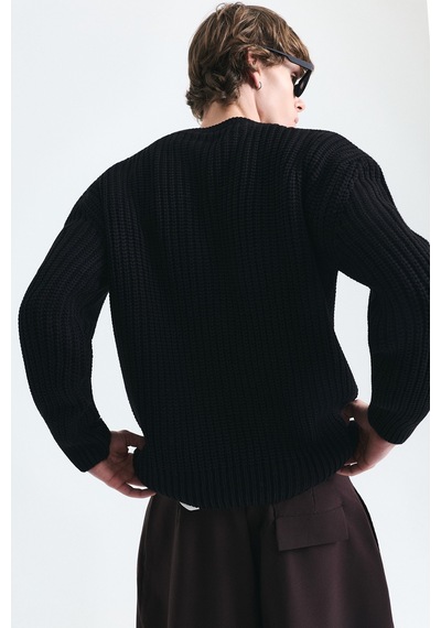 Vamos Oversize Basic Triko Kazak Siyah