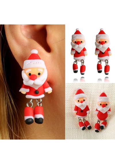 El İşi Kırmızı Noel Baba Küpe - Şenlikli Noel Kızların Hediye Takı Çok Renkli