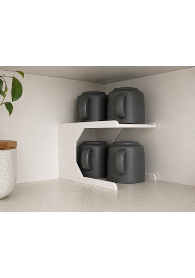Mutfak Dolap İçi Kupa Organizer Rafı 2 Katlı Bardak Düzenleyici Stand 12x21x13 Cm beyaz