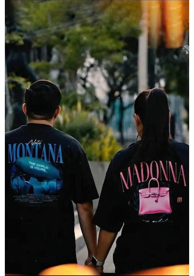 Brz Collection Unisex Oversize Nata Montana And Madonna Best Friend T-shirt-siyah Siyah