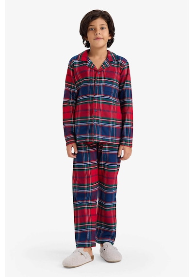 Defacto Erkek Çocuk Pijama Takımı Flanel Uzun Kollu Üst Uzun Alt F0983a825wnrd286 Kırmızı-rd286