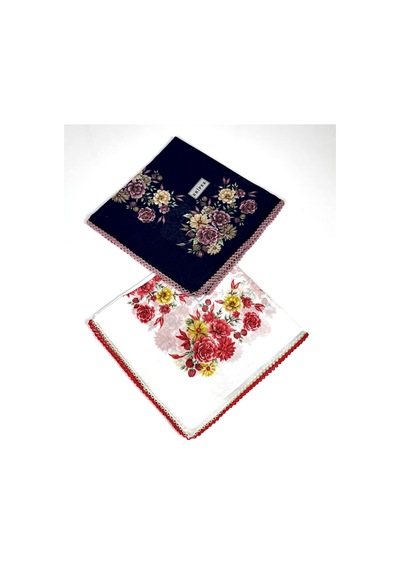 Eripek 2'li Paket Oyalı Pamuk Yazma 6594 Beyaz - Lacivert