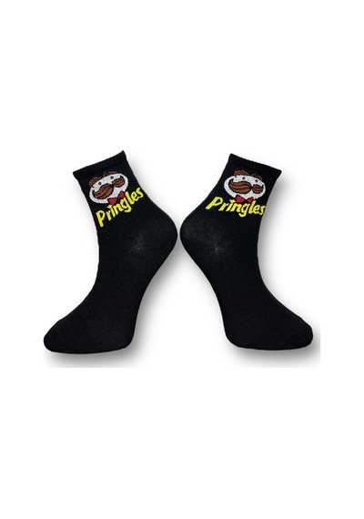 Me-vo Tekli Siyah Renkli Unisex Esnek Nem Alabilen Pamuklu Pringles Desenli Soket Çorap Siyah