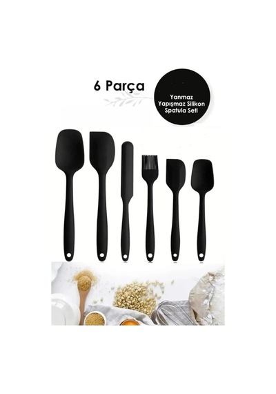 6lı Takım Yanmaz Yapışmaz Mutfak Pasta Silikon Yumurta Fırçası Kaşık Bıçak Spatula Seti Gri