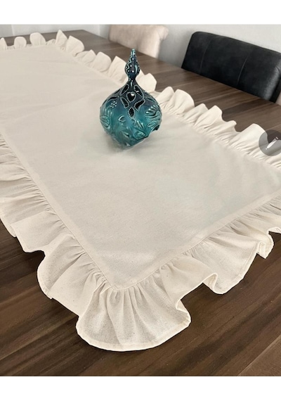 Altınpamuk Naturel Fırfırlı Runner Örtü Ham Keten Vintage Bej 40 x 80