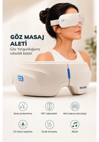Walke Bluetoothlu Müzik Çalarlı Isıtmalı Akıllı Göz Masaj Cihazı G-02 Beyaz
