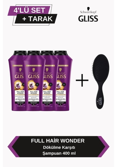 Full Hair Wonder Dökülme Karşıtı Şampuan 400ml X 4'lü Set+tarak set-hnkl-5228-6370 Tüm Saçlar