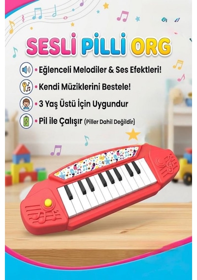 Mini Elektronik Orgum Pilli Sesli 21 Tuşlu Farklı Farklı Ritimli Eğlenceli Oyuncak Piyano
